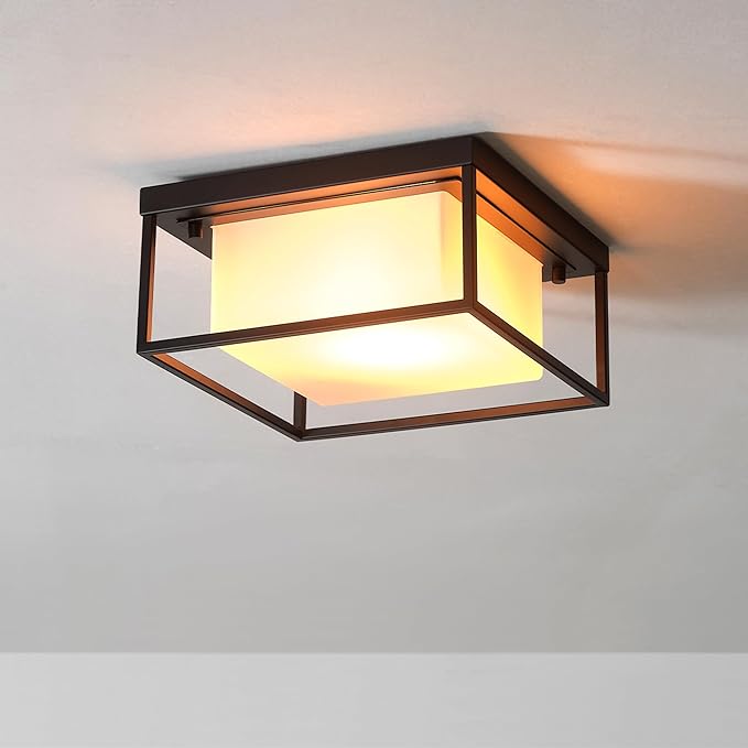 GLOBE Electric 60000164 1-Light Outdoor Flush Mount, Matte Black, Frosted Glass