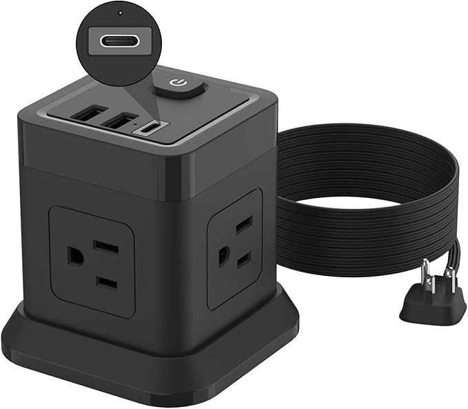 Power Strip with USB C Ports, FDTEK Power Cube with USB C, PD 20W Fast Charge Power Cube with 4 Outlets and 3 USB, 10FT Flat Plug Power Strip for Home, Office, Dorm Room Essentials