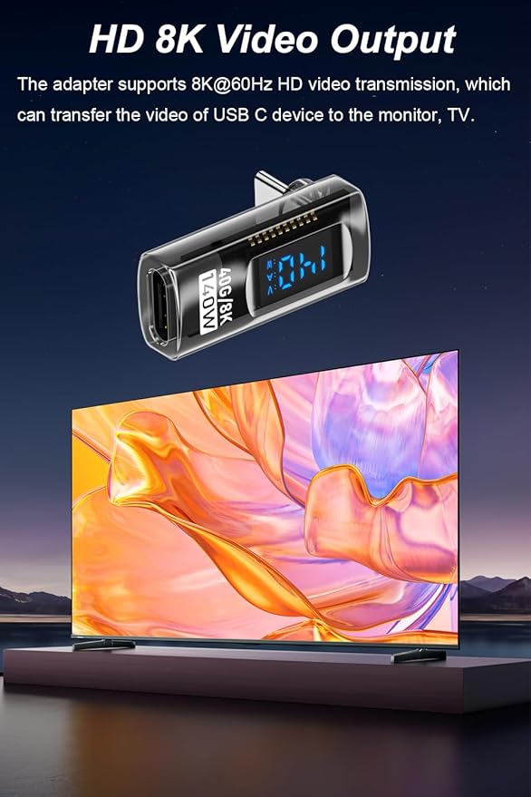 2 Pack USB C Adapter with Digital Display, 90 Degree Right Angle 140W USB-C Male to Female Connector for ROG Ally, Steam Deck and More, Support Voltage, Current and Power Smart LED Display