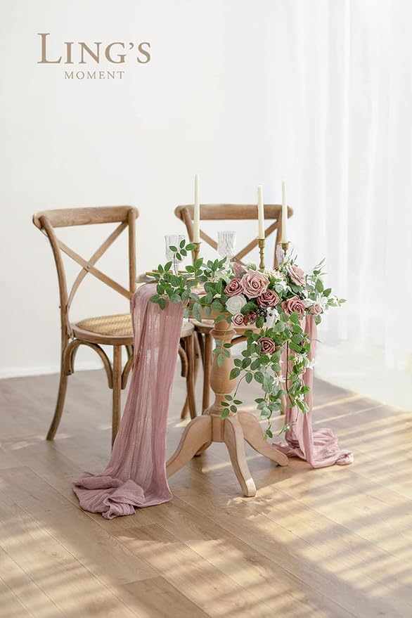 Ling's moment 2PCS Artificial Floral Swags Centerpieces Wedding Flower Rose Garland Greenery Arrangements for Sweetheart/Head Table Decor Wedding Car Wall Arch Garden Decor | Dusty Rose & Mauve