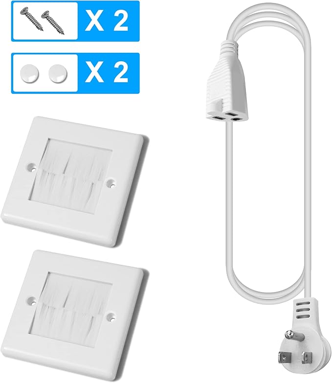 in Wall Cable Management Kit - TV Cord Hider for Wall Mounted TV, Includes 6ft TV Cable Extension and 2 Pack Cable Management Kit Hides TV Wires Behind The Wall - White (2 Pack)