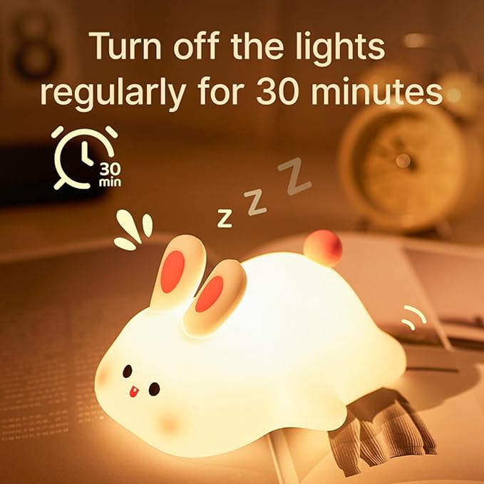 ANGTUO Bunny Night Light, Big Face Rabbit, Dimmable & Rechargeable, Cute White Night Light, Kawaii Room Decor