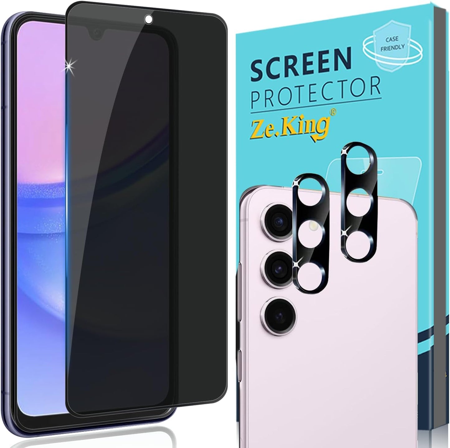 Samsung Galaxy A15 5G Privacy Tempered Glass Screen & Camera Lens Protector 2+2 Pack, Anti-Scratch, 9H Hardness.