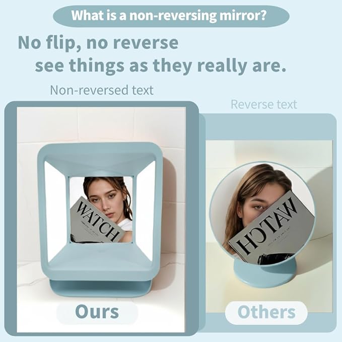Non-Reversing Mirror with Authentic Image Reflection - Inverted Mirror for Clear, Accurate Makeup & Grooming, Desktop Vanity Essential
