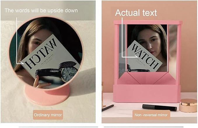 Non-Reversing Mirror, Professional Mirror Precision True Vanity Makeup Mirrors Non-Magnifying Tabletop Mirrors for Accurate Reflections Pink S