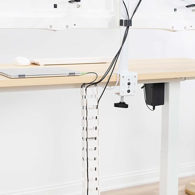 VIVO Under Desk Vertebrae Cable Management Kit, Adjustable Quad Entry Flexible Cord Organizer for Home Office, White, DESK-AC01C-W