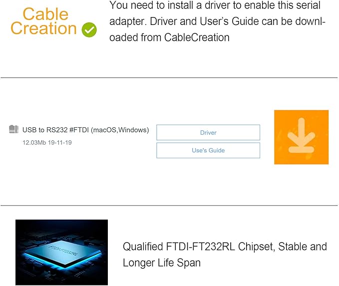 CableCreation USB to RS232 Serial Adapter (FTDI Chipset), USB to RS232 Gold Plated DB9 Serial Converter Cable for Windows 11, 10, 8.1, 8, 7, Vista, XP, 2000, Linux and Mac OS X, macOS, 3.3 Feet/1M