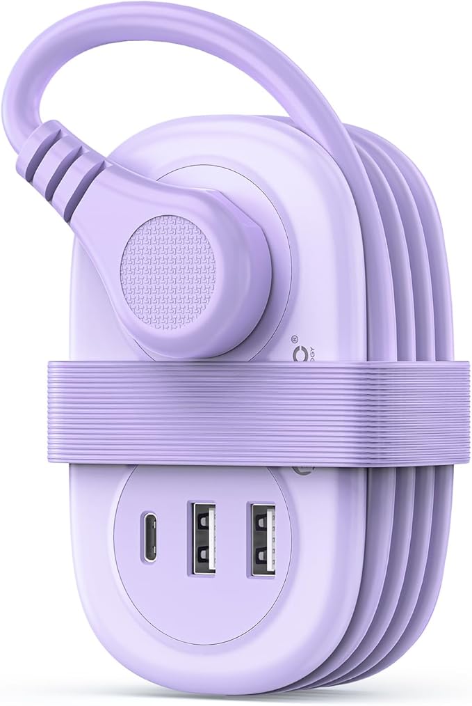 ORICO Pocket Power Strip for Travel, 5 in 1 Extension Cord with 2 AC Outlets 2 USB-A and 1 USB-C Ports, 3.7 ft Flat Plug Wrapped Around Power Strip for Cruise Office, Hotel, Home- AP3