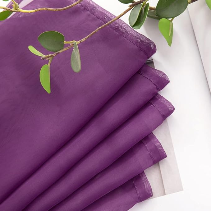 MIULEE Luxury Sheer Voile Elegant Topper Long Window Valance Solid Treatment Swags Drapes for Ceremony Wedding Canopy Bed 54" x 216" Plum Purple