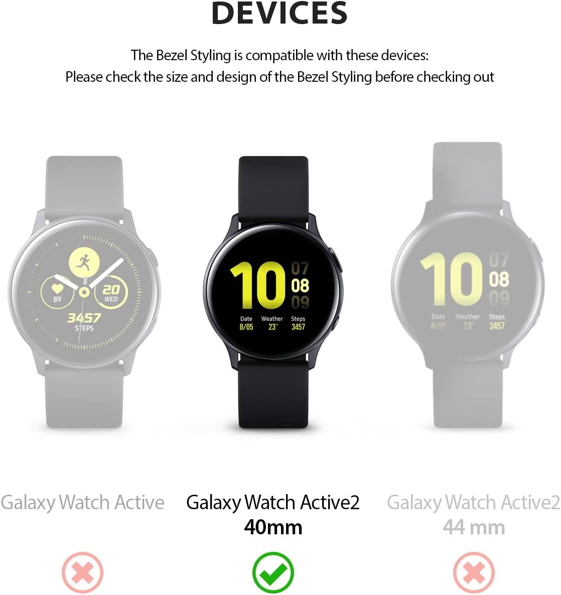 Ringke Bezel Styling Cover for Galaxy Watch Active 2, 40mm Only, Glossy Silver Adhesive Accessory