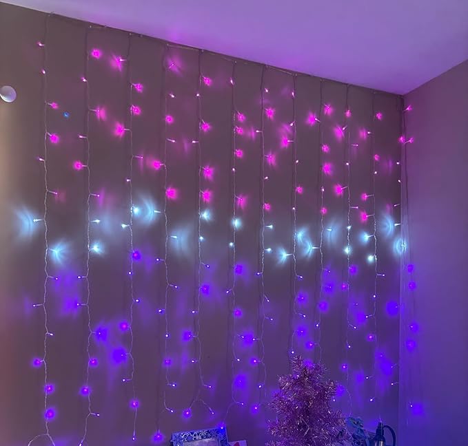 Curtain Lights Pink Purple Ombre Light Up String Curtain for Bedroom Wall Hanging Mermaid Fairy Lights for Teen Room Girls Room Decor Christmas Decoration Girls Gift (Pink & Purple)