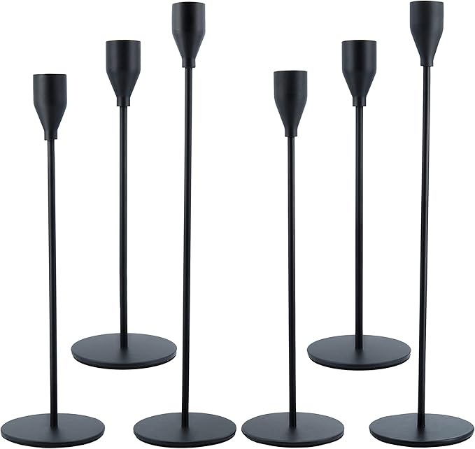 Black Taper Candle Holders Set of 6, Metal Candlestick Holders for Table or Mantel Decor Centerpiece, Candle Stick Holder Decor for Wedding, Dinning, Party or Anniversary