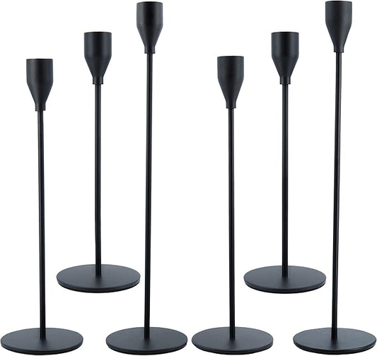 Black Taper Candle Holders Set of 6, Metal Candlestick Holders for Table or Mantel Decor Centerpiece, Candle Stick Holder Decor for Wedding, Dinning, Party or Anniversary