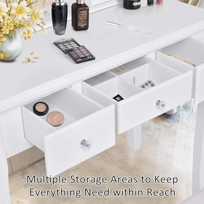 Giantex Vanity Set with Oval Mirror & Cushioned Stool, Makeup Dressing Table Large Storage with 5 Drawers, Mirrored Bedroom Vanities Makeup Table for Kids Girls Women, Easy Assembly (White)