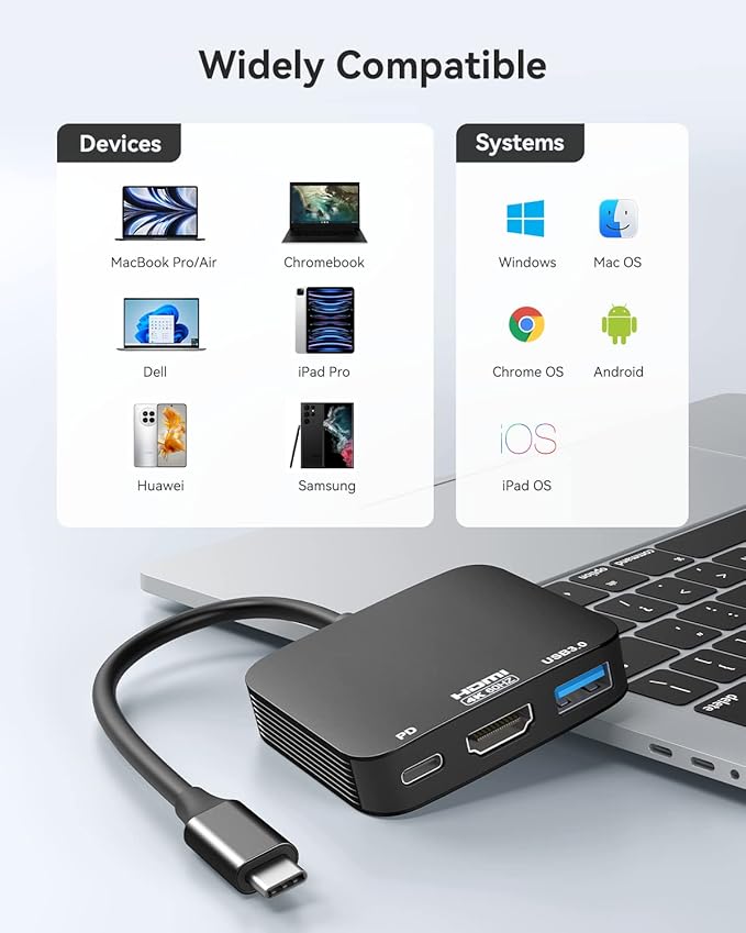 USB C to HDMI Adapter【4K@60HZ】, Vilcome HDMI to USB C Adapter Multiport with USB Type C PD & USB 3.0 Port, Compatible for MacBook Pro/Air, iPad Pro/Air, Dell XPS, iPhone 15 Pro/Max, Android (Black)