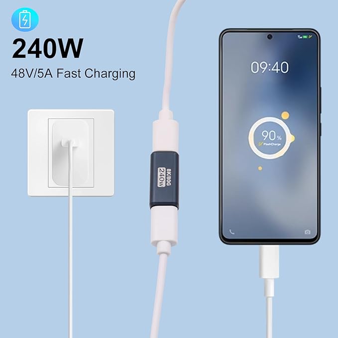Poyiccot 240W USB C Coupler 2-Pack, USB C Female to Female Adapter [80Gbps/240W PD/8K@60Hz] Type C Extender Adapter Support Thunderbolt 5/4 for iPhone 15, MacBook, Steam Deck, Switch
