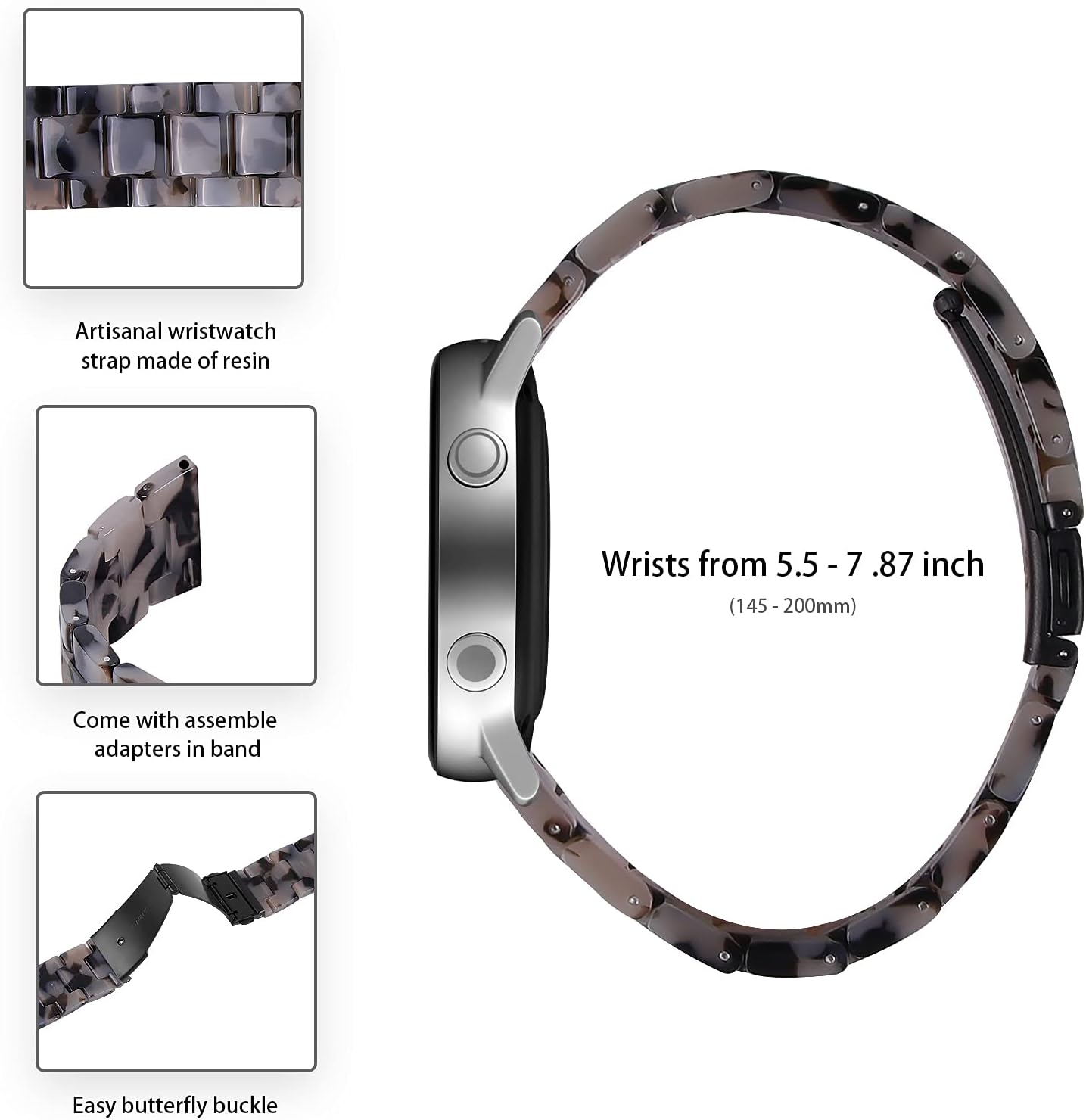 Resin Watch Bands for AGPTEK LW11 Smart Watch LW11/P66/LW36/GRV R01, 22mm Bracelet Strap Replacement