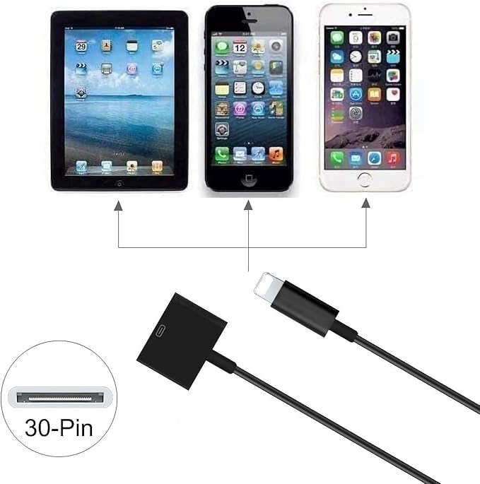 rosyclo Lightning to 30-Pin Adapter, MFi Certified 8-Pin Male to 30 Pin Female Output Cable Converter Charging Cord Connector Compatible iPhone 12/11/X/8/7/6/5/iPad/iPod Black (No Audio)