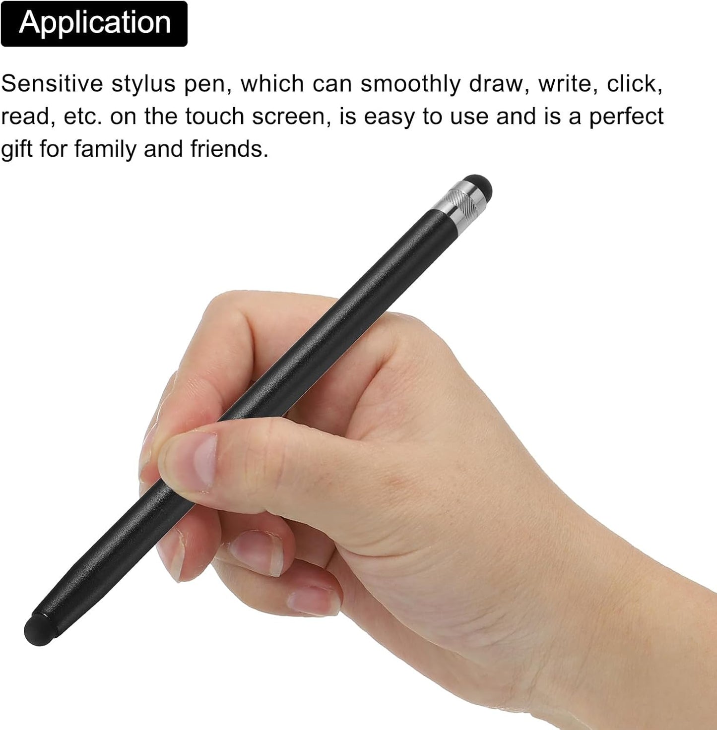 MECCANIXITY 2pcs Stylus Pens for Touch Screens with 4 Extra Tips, Dual Rubber Tips, Universal Tablet Pen (Black Silver).