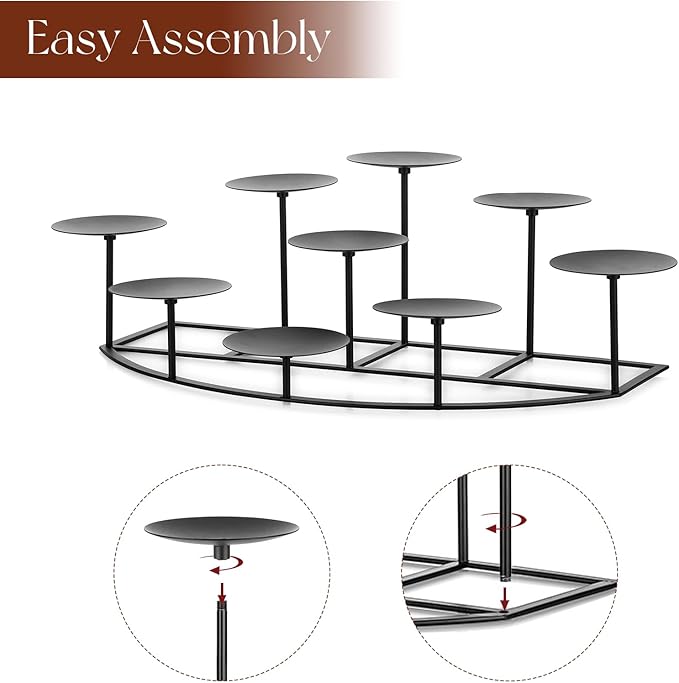 Candelabra Fireplace Candle Holder: Black Metal Pillar Candle Holders for Inside Fireplace Mantle Decor Floor Candelabras Table Centerpiece Large