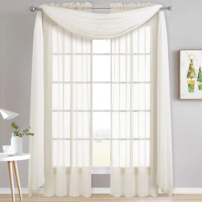 NICETOWN Sheer Bed Canopy Scarf Valances 216 Long - Home Decoration Voile Scarf Valance Topper for Wedding, Party, Venue, Celebration Decoration, DIY (1 Piece, W60 x L216, Off White)