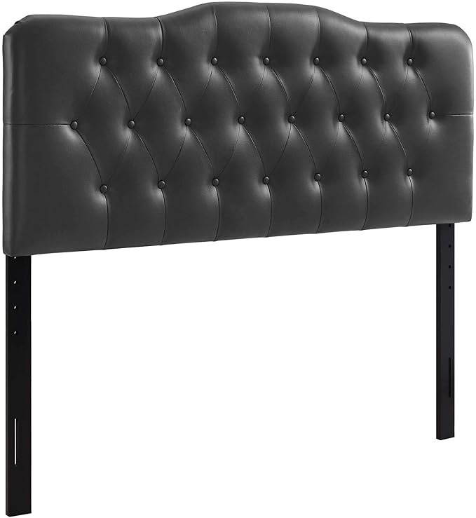 Modway Annabel Tufted Button Faux Leather Upholstered Queen Headboard in Black