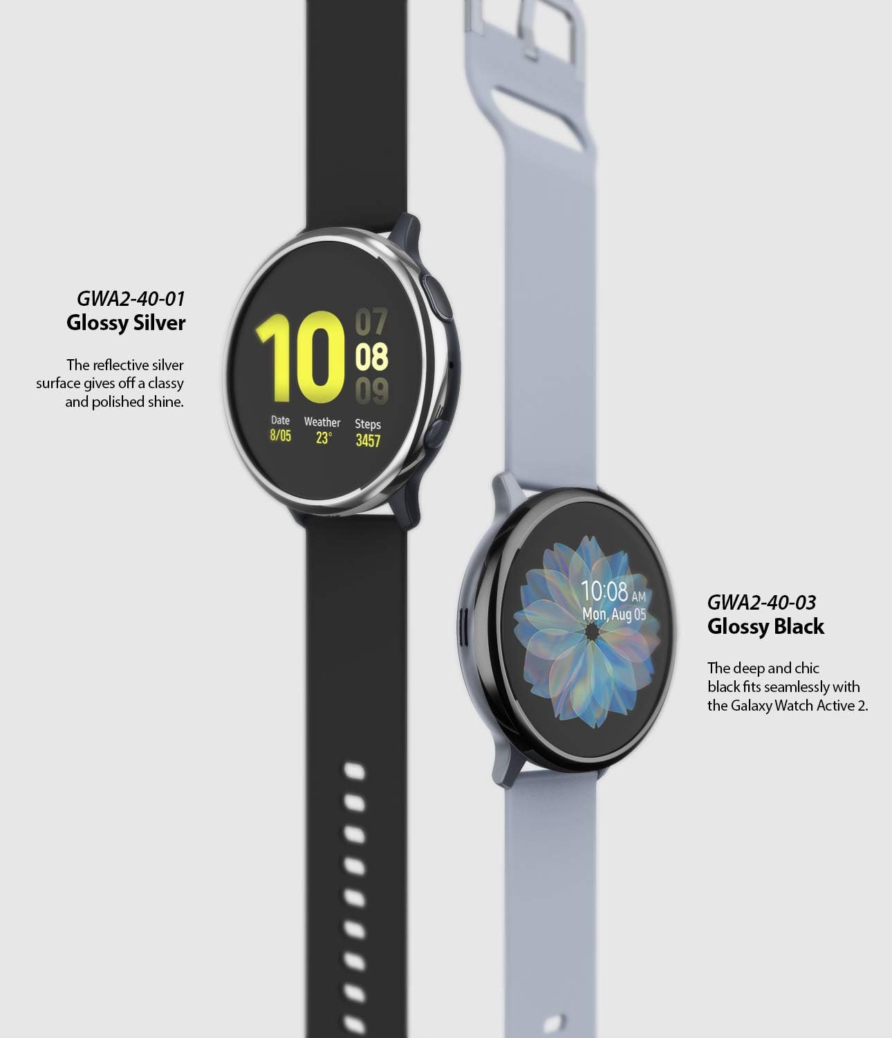 Ringke Bezel Styling Cover for Galaxy Watch Active 2, 40mm Only, Glossy Silver Adhesive Accessory