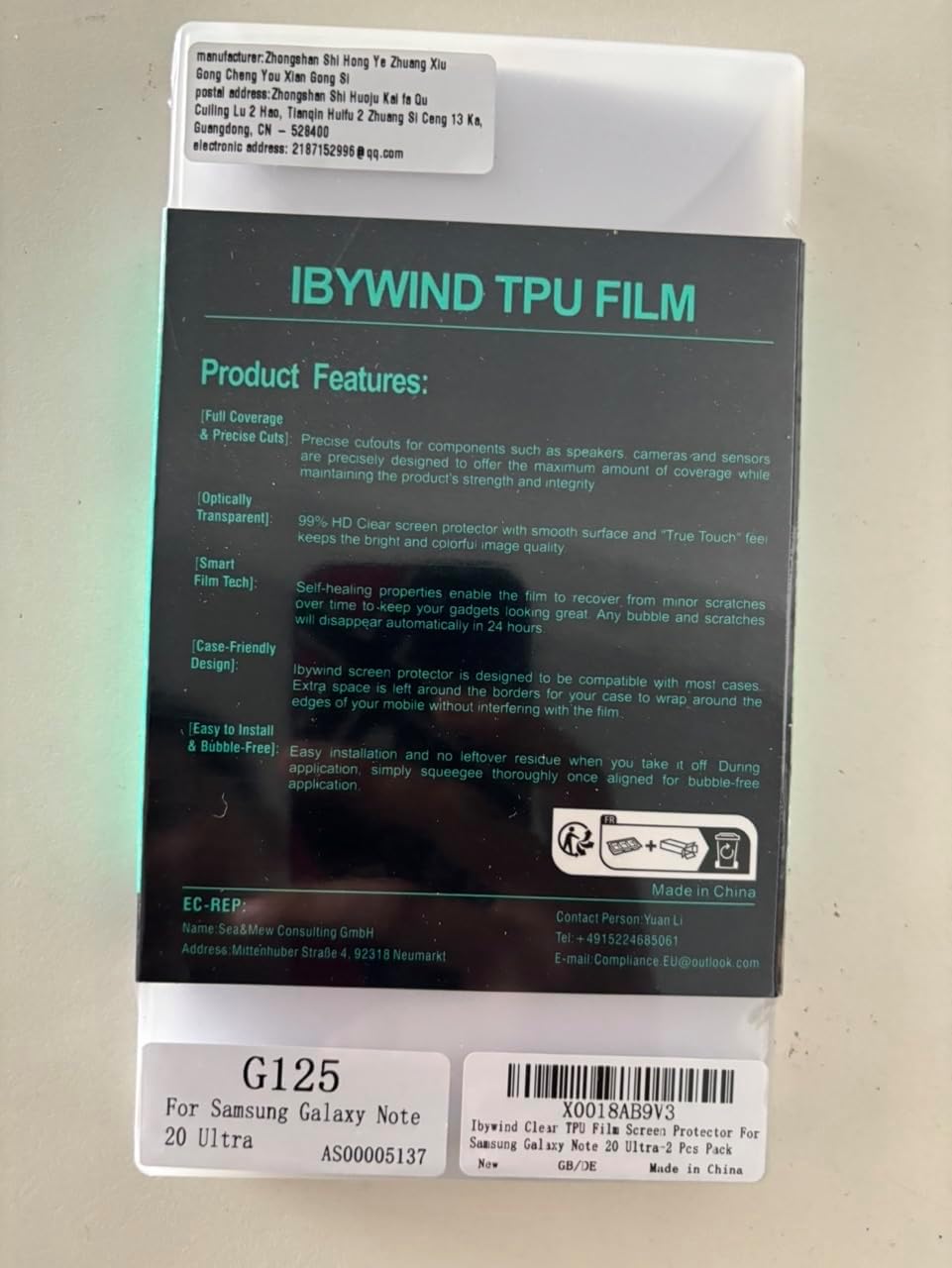 Ibywind Screen Protector for Samsung Galaxy Note 20 Ultra - 2Pcs TPU Film, Camera Lens Protector