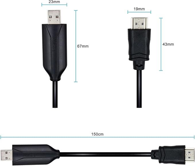 USB to HDMI Adapter with chip 4.92FT Cable，USB 3.0 & 2.0 to HDMI 1080P Video Audio Converter for PC, Laptop to Monitor，HDTV Support Android,XP/7/8/10,MAC OS