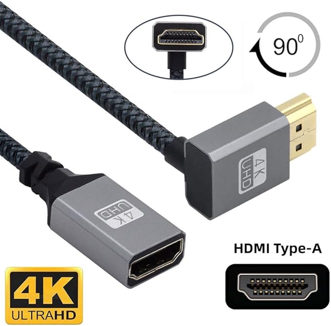 Chenyang HDMI 1.4 Cable,HDMI Type A Male to Female Extension Cable Connector 90 Degree UP Angled
