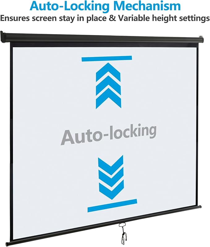 120 Inch Projection Screen Outdoor Indoor 1:1 HD Foldable Manual Pull Down Projector Screen for Movie Home Backyard Theater Cinema Office Video Game, Black