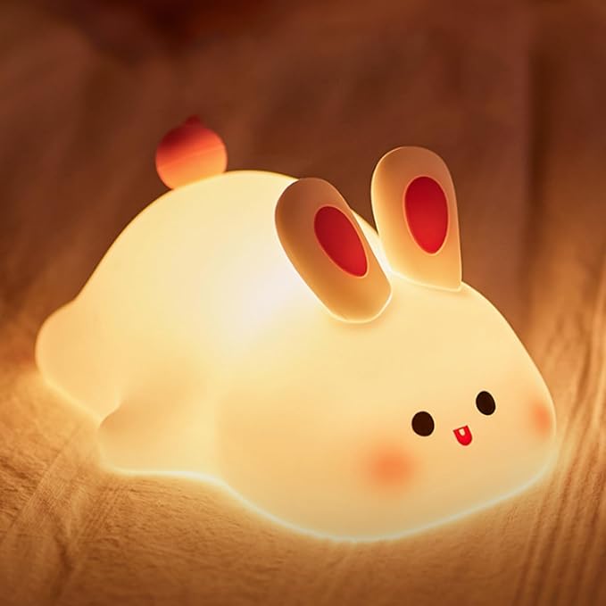 ANGTUO Bunny Night Light, Big Face Rabbit, Dimmable & Rechargeable, Cute White Night Light, Kawaii Room Decor