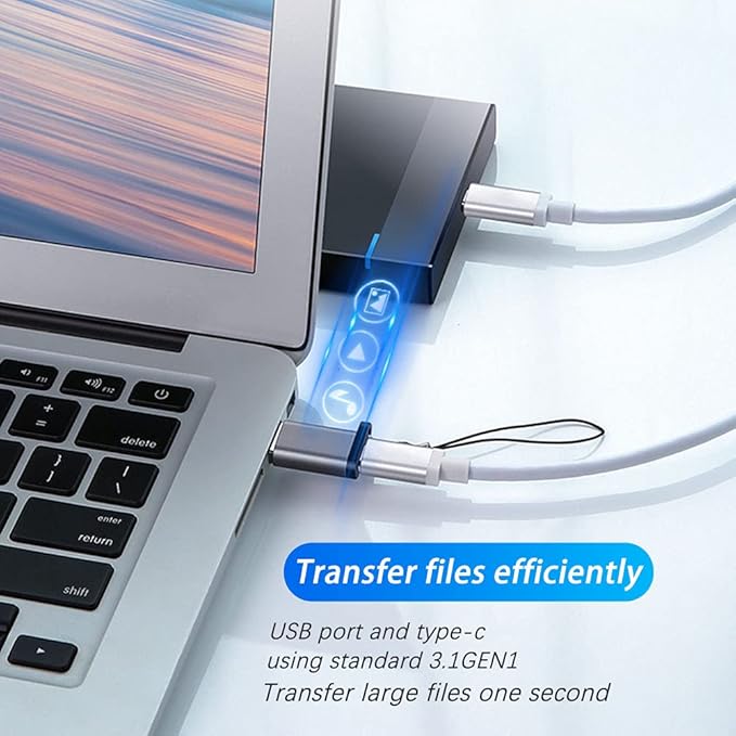 USB C Female to USB A Male Adapter (2 Pack) with Lanyard, USB Type-C to USB A 3.0 Adapter Converter Compatible with MacBook Pro, Samsung Notebook, Laptop, PC and More, Gray