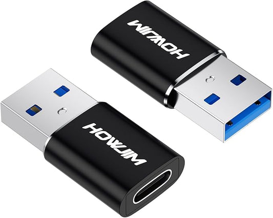 USB to USB C Adapter 2 Pack,PD/QC Fast Charging 5Gbps Data Transfer,Type-C Female to USB3.0 Male OTG Adapter for M-acBook,Pad Pro/Air,Phone 17/16/15 Pro Max,A-pple Watch,G-alaxy,X-peria,A-irpods Black