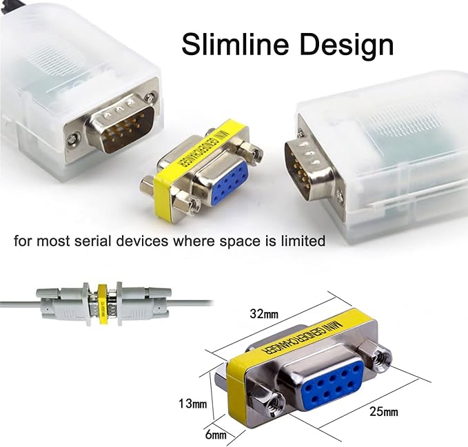 DTECH Serial Adapter 3-Pack (DB9 F-F, M-F, M-M), Mini Size RS232 Coupler, Female to Male 9 Pin Connector, for PC Computer Data Transfer