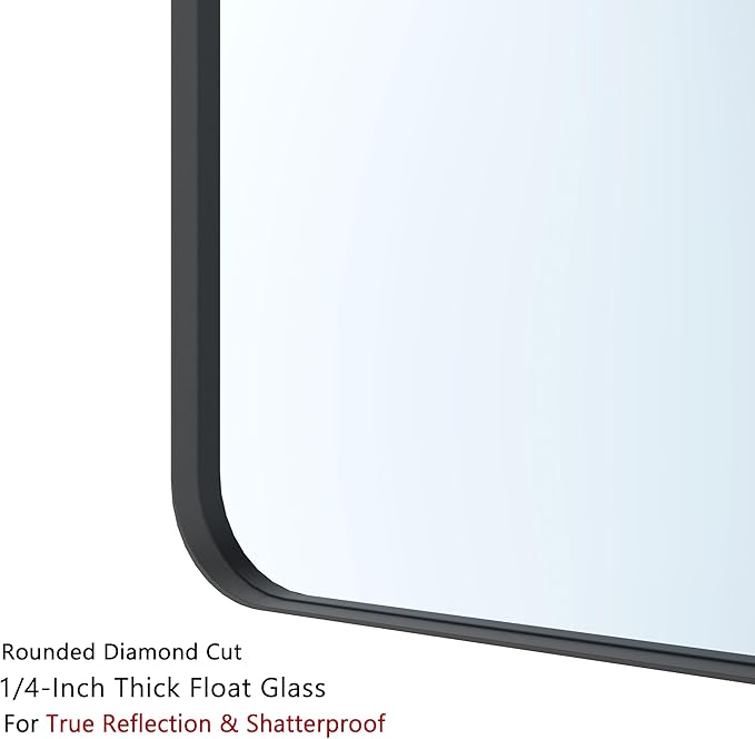 VocalStar Black Metal Framed Bathroom Mirror for Wall, 36 x 40 Inch Large Rounded Rectangle Matte Black Bathroom Vanity Mirror Farmhouse, 1/4-inch Shatterproof Glass | Ultra-Flush Hanging