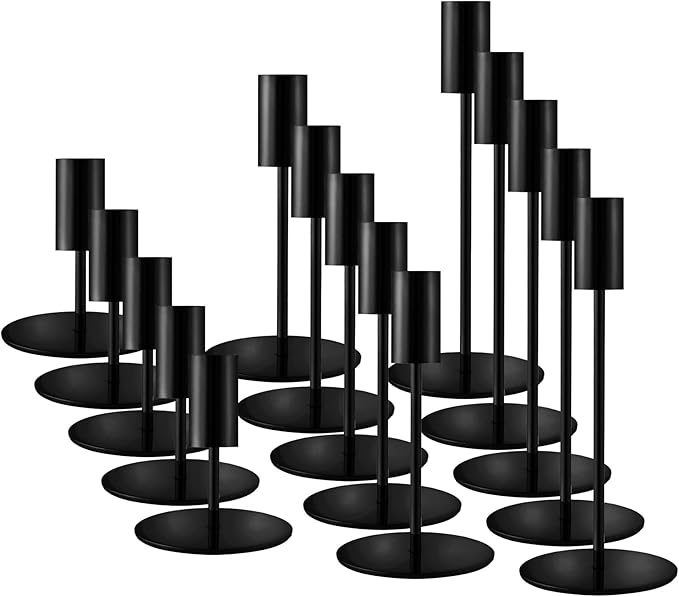 Matte Black Taper Candlestick Holders,Taper Candle Holders Set of 15,Metal Taper Candle Sticks Stand Holders,Modern Decorative Candle Holders for Wedding Certerpieces,Festive, Mantel,Home,Party