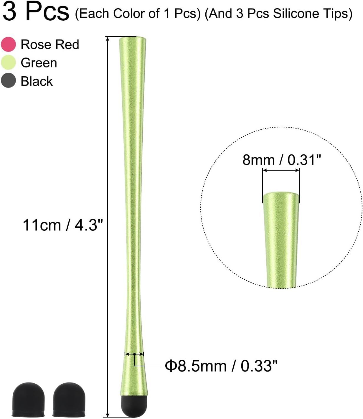MECCANIXITY 3pcs Stylus Pens for Touch Screens, Slim Universal Capacitive Pen with 3 Extra Tips, Red/Black/Green