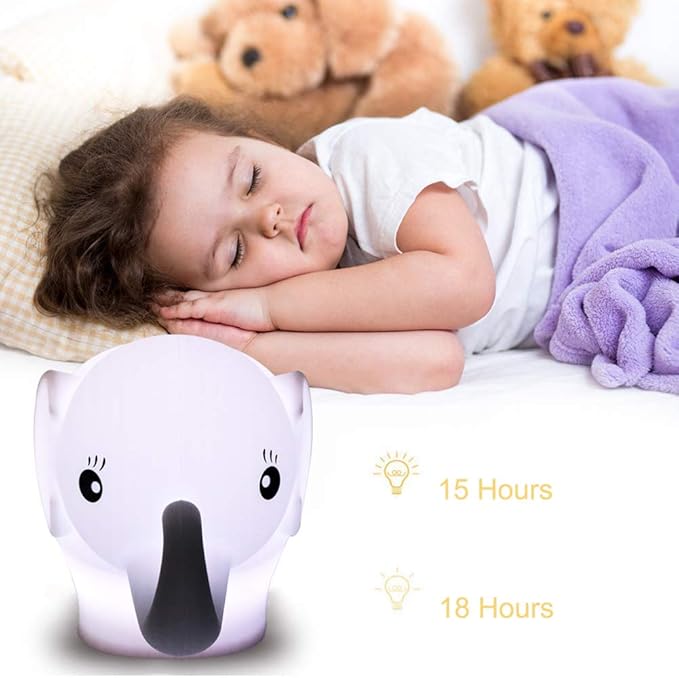 Night Light Kids with Cute Elephant Design Children's Room LED Bedside Lamp with Changeable RGB Colors Rechargeable Night Light Compatible with Touch-Control & Remote Control - Elephant