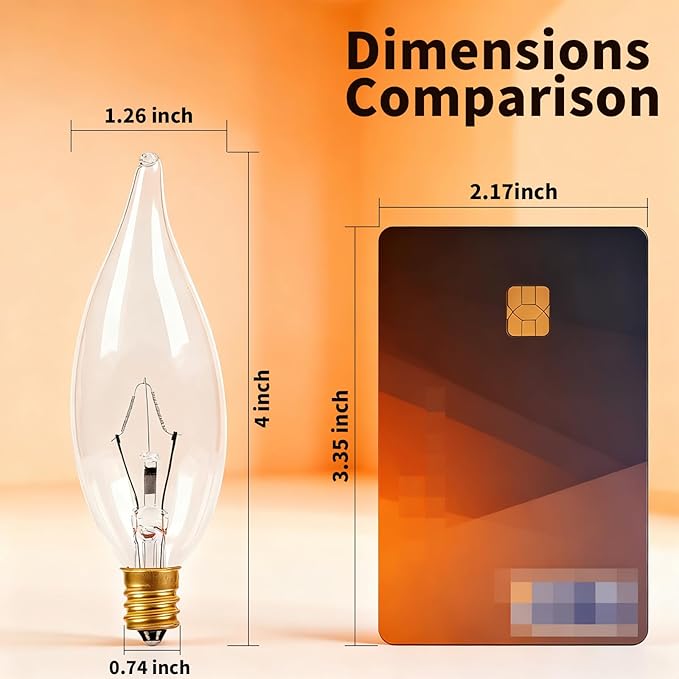 4-Pack E12 Candle Light Bulbs 60W, Dimmable Warm White 2700K Chandelier Light Bulbs for Ceiling Fan or Pendants, CA10 Clear Candelabra Gold Base Bulbs