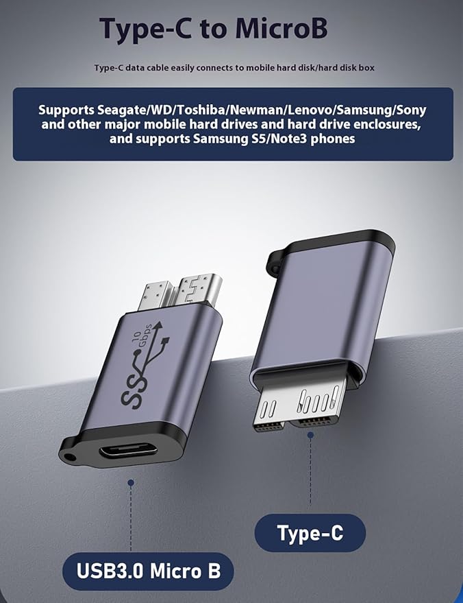 Micro USB B to USB A/C Male Adapter,USB 3.0 Micro B to USB A/C Female Adapter Cable Converter Connector (Grey)