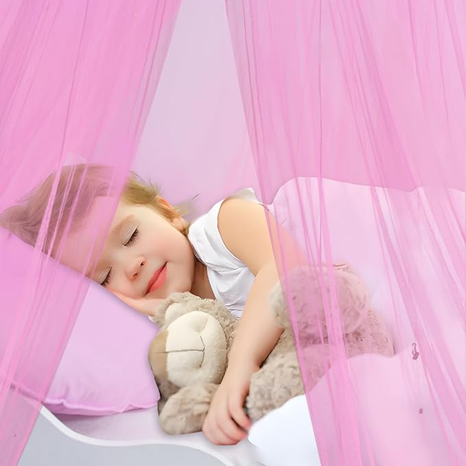 South to East Pink Bed Canopy for Girls, Princess Bed Canopy for Kids Room, Mosquito Net Canopy Girls Beds, Fire Retardant Fabric