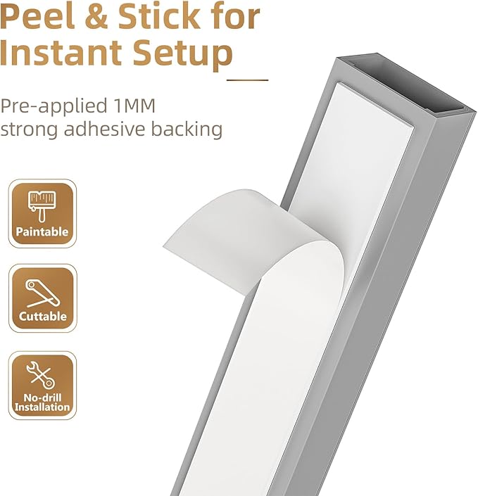 Delamu Cord Hider, 85in Cord Covers for Wires on Wall, One-Cord Cable Hider, Self-Adhesive Wire Hiders Wire Covers for TV Cords on Wall, Paintable Cable Cover Management Kit, W0.59 H0.4in, Grey