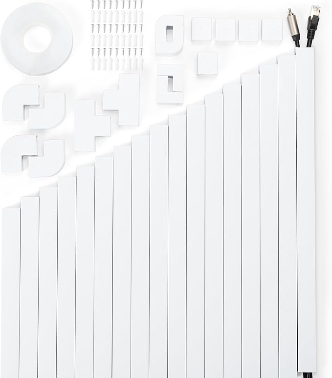 306in Cord Hider Kit, Cord Covers for Wires on Wall, Paintable Wire Cover for Cords, Cable Hider for Wall Mounted TV, White Cord Concealer, Cable Raceway Wire Management, 18x L17in x W0.95in x H0.55in