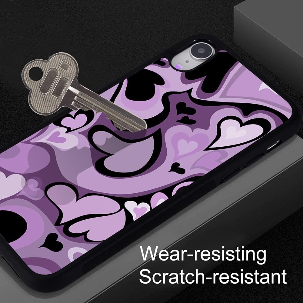 Idocolors Purple Love Heart Printed Cases for iPhone XR, Cute Soft TPU Hard Back Shatter-Resistant Protective Cover