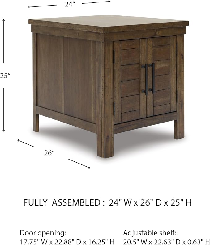 Signature Design by Ashley Moriville Rustic Farmhouse End Table with Dual Cabinet Doors, Brown