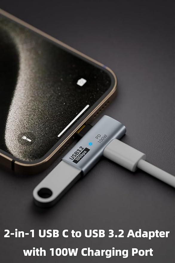 AreMe 2-in-1 USB C to USB 3.2 Adapter with 100W Charging Port, Thunderbolt 4/3 OTG Converter for Rog Ally, Steam Deck, Quest 2, iPhone 15 Series, iPad, MacBook and More Type C Device - Grey