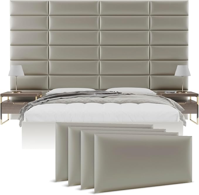 Vänt Upholstered Wall Panels - King/Cal King Size Wall Mounted Headboards - Metallic Neutral Champagne - Twin/King - Set of 4 Panels (Each Individual Panel 39"x11.5")