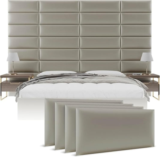 Vänt Upholstered Wall Panels - King/Cal King Size Wall Mounted Headboards - Metallic Neutral Champagne - Twin/King - Set of 4 Panels (Each Individual Panel 39"x11.5")