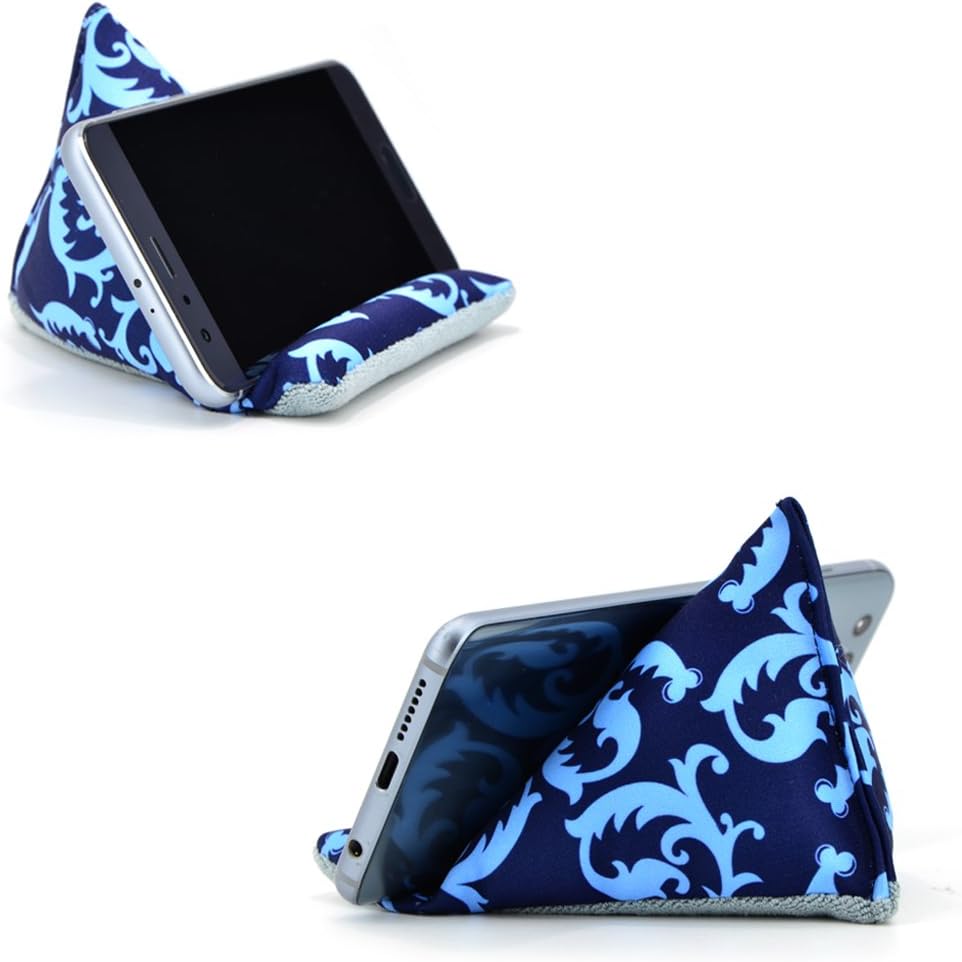 Handmade Fabric Phone Holder for Desk, Phone Pillow Stand for iPhone 15 16 Pro, Bean Bag Holder for iPhone 13 (Blue)